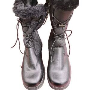 Khombu Bungee Women's Boots 11 M Black Insulated Waterproof Side Zip Faux Fur‎